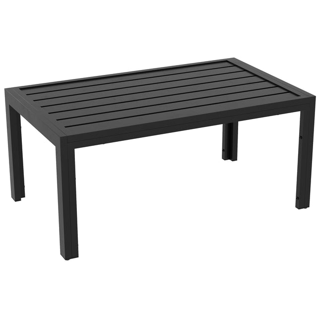 Bijzettafel, balkontafel, van staal, rechthoekige salontafel, weerbestendige tuintafel, onderhoudsvriendelijk, banktafel, buitentafel, voor balkon, tuinterras, veranda, woonkamer, 101,5 x 61 x 46 cm, zwart | Aosoom