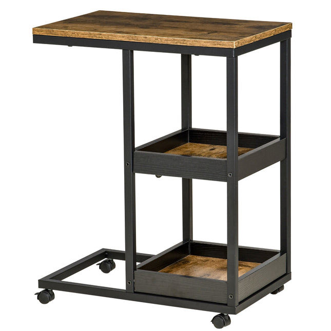 Industrial side table with wheels, dark brown, 51x33x66 cm