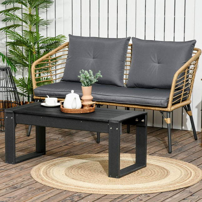 Bijzettafel Tuintafel, Salontafel In Houtlook, Rechthoekig, Voor Balkon, Tuin, Terras, Hdpe, Zwart, 95X42X40Cm