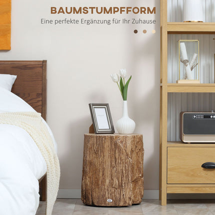Tree stump side table, waterproof, 4 adjustable feet, 37x37x43 cm