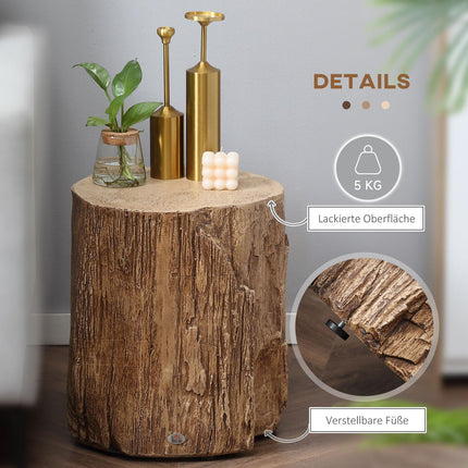 Tree stump side table, waterproof, 4 adjustable feet, 37x37x43 cm