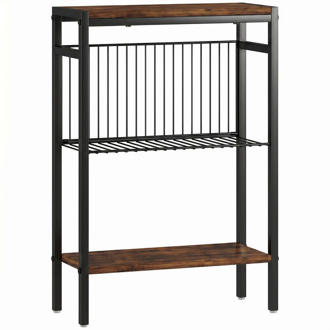 Bijzettafel met 3 planken, metalen frame, rustiek bruin