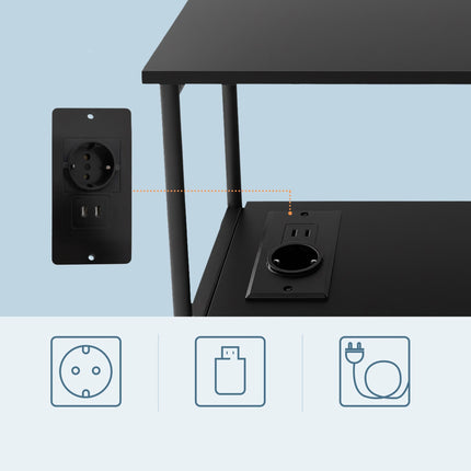 Odkládací stolek s nabíjecí stanicí, USB porty, dřevěný povrch