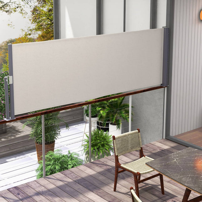 Zatahovací světle šedá zahradní markýza 300 x 100 cm, ochrana proti UV a větru