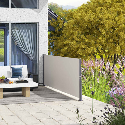 Zatahovací světle šedá zahradní markýza 300 x 100 cm, ochrana proti UV a větru