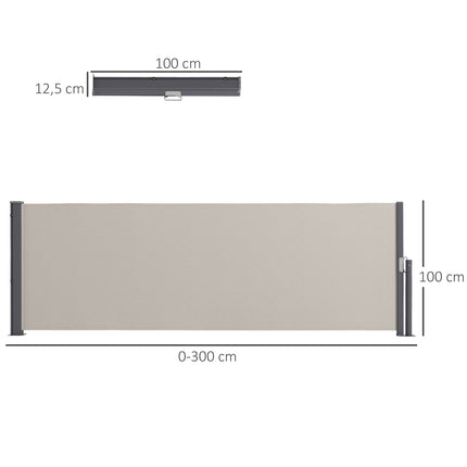 Zatahovací světle šedá zahradní markýza 300 x 100 cm, ochrana proti UV a větru