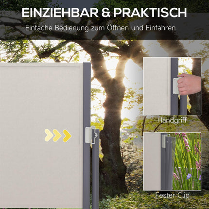 Zatahovací světle šedá zahradní markýza 300 x 100 cm, ochrana proti UV a větru