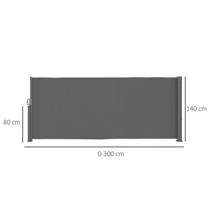Tmavě šedá výsuvná boční markýza, 300x140cm, zástěna