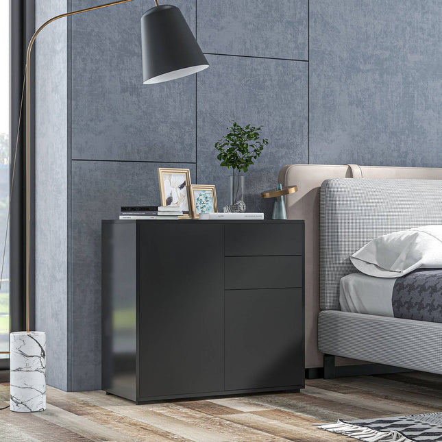 Dressoir Zwart Opbergkast Met 2 Laden & 2 Deuren, Kantelbeveiliging, Voor Woonkamer/Slaapkamer, 117X36X74Cm