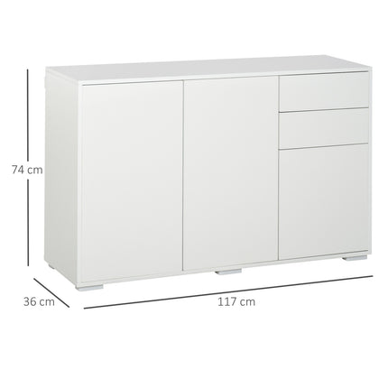Komoda se 2 zásuvkami a 3 dvířky, bílá