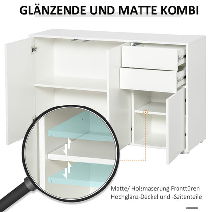 Komoda se 2 zásuvkami a 3 dvířky, bílá