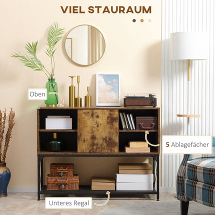 Rustikální hnědá komoda, 6 polic, industriální design