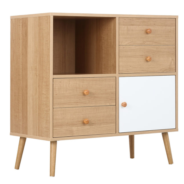Komoda s otevřenými přihrádkami, skandinávský design, přírodní bílá