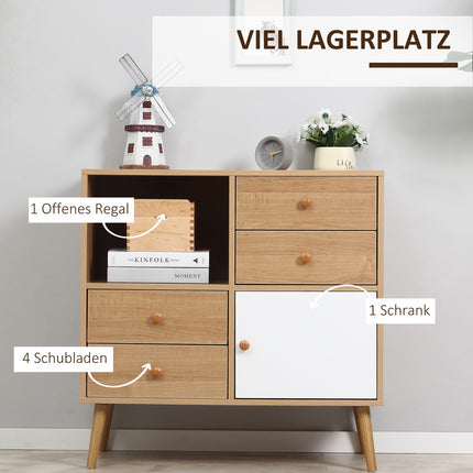 Komoda s otevřenými přihrádkami, skandinávský design, přírodní bílá