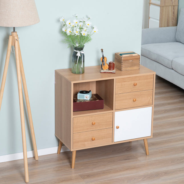 Komoda s otevřenými přihrádkami, skandinávský design, přírodní bílá