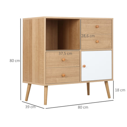 Komoda s otevřenými přihrádkami, skandinávský design, přírodní bílá