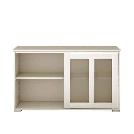 Komoda kuchyňská skříňka regál do obývacího pokoje s posuvnými dvířky krémově bílá 106.5 x 33 x 62.5 cm