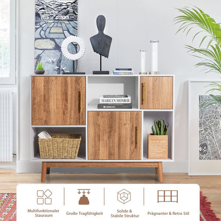 Komoda stojící regál komoda víceúčelová skříň 95 x 31 x 76 cm bílá + kávově hnědá