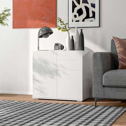 Úložná komoda – nastavitelná police a zásuvka, bílá, 79x36x75 cm