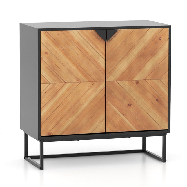 Komoda se 2 dvířky, kuchyňská skříňka s policí, moderní příborník s kovovými nohami, 80 x 40 x 80 cm, černá