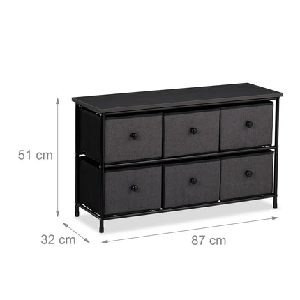 Komoda se 6 zásuvkami – kovový rám, textilní úložné boxy