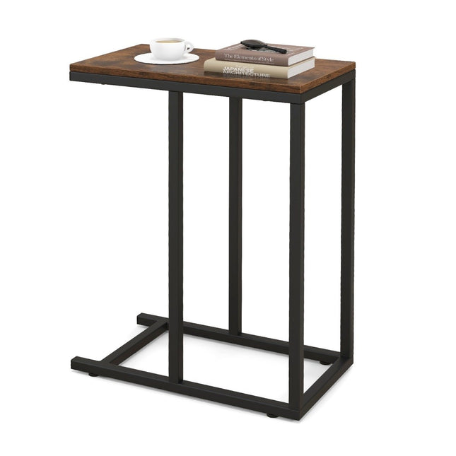 Beistelltisch C-Form Sofatisch mit Metallgestell Couchtisch für Wohnzimmer rustikal braun