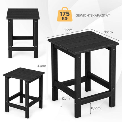 Odkládací stolek odolný vůči povětrnosti HDPE stolek Adirondack 36 x 36 x 47 cm černá