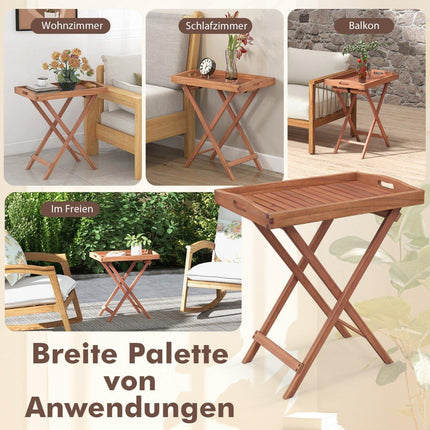 Odkládací stolek akáciové dřevo zahradní stolek malý balkonový stolek dřevěný stolek s laťkovou deskou 68 x 44 x 74 cm přírodní