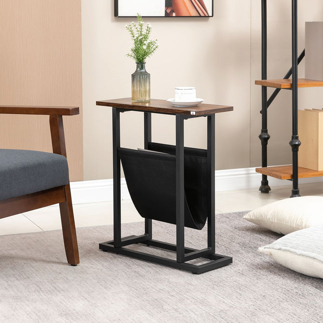 Coffee table with fabric bag & steel frame, dark brown