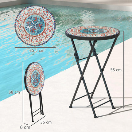 Folding outdoor metal garden table - Mosaic board, weatherproof