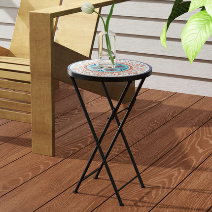 Folding outdoor metal garden table - Mosaic board, weatherproof