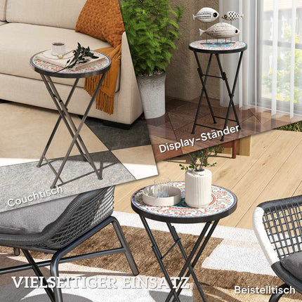 Folding outdoor metal garden table - Mosaic board, weatherproof