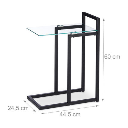 Side table in metal and glass