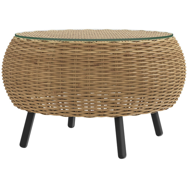 Kulatý konferenční stolek z polyratanu se skleněnou deskou – Ø75 x 42 cm