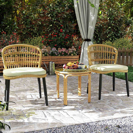 Round side table in poly rattan, Glass top, Ø50 cm, Yellow