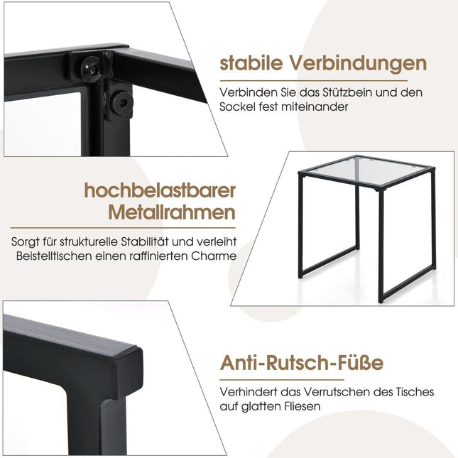 Bijzettafel kleine tuintafel balkontafel met tafelblad van gehard glas 43 x 43 x 45 cm zwart