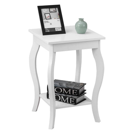 Side tables with curved legs & 2 tier shelves for living room white