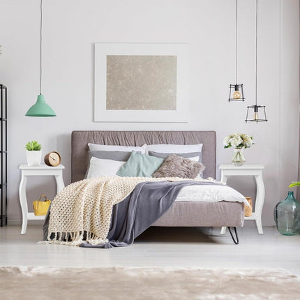 Side tables with curved legs & 2 tier shelves for living room white