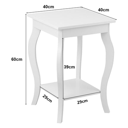 Side tables with curved legs & 2 tier shelves for living room white