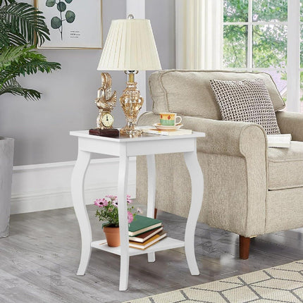 Side tables with curved legs & 2 tier shelves for living room white