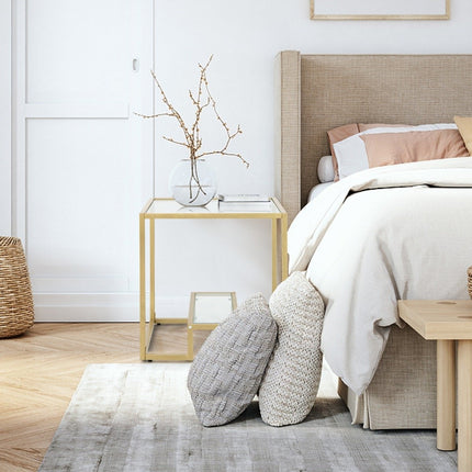 Side table with glass table top & metal frame square 56 x 56 x 56.5 cm gold