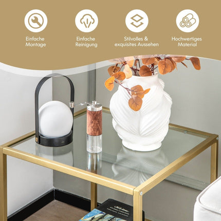 Side table with glass table top & metal frame square 56 x 56 x 56.5 cm gold