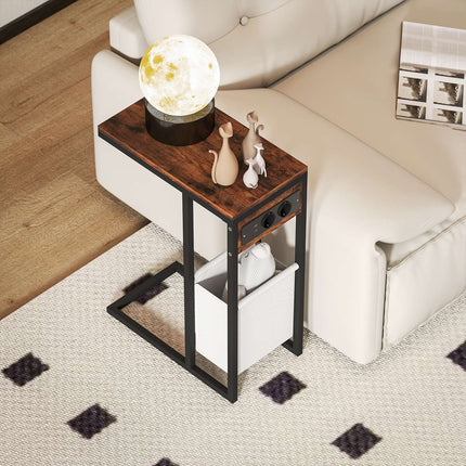 Side Table with Outlets & USB Ports, C-Shaped Design