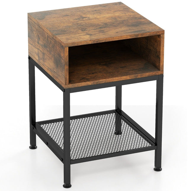 Nachtkastje met opbergvak en roosterplank, nachtkastje met metalen frame, 40 x 40 x 57,5 cm