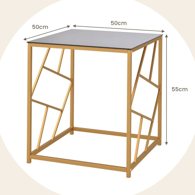 Odkládací stolek s deskou z tvrzeného skla a kovovým rámem moderní konferenční stolek 50 x 50 x 55 cm