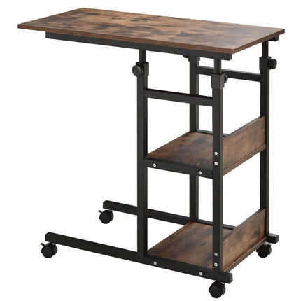 Nastavitelný konferenční stolek z černého kovu s kolečky a 2 policemi