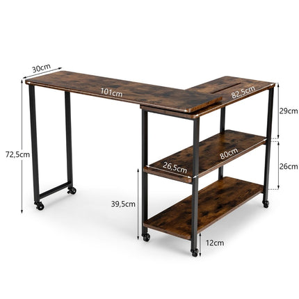 Odkládací stolek dřevěný konferenční stolek deska ve tvaru L otočná o 360° 3 patra stolek do obývacího pokoje vintage 101 x 82.5 x 72.5 cm