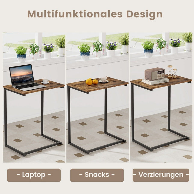 Beistelltisch Holz Metall Laptoptisch C-Form Sofatisch 55 x 36 x 67 cm Schwarz + Braun