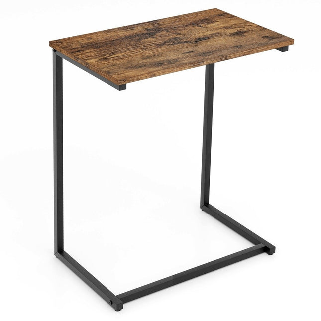 Beistelltisch Holz Metall Laptoptisch C-Form Sofatisch 55 x 36 x 67 cm Schwarz + Braun