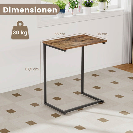 Side table wood metal laptop table C-shaped sofa table 55 x 36 x 67 cm black + brown